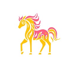 Stylized pink and gold horse illustration.
