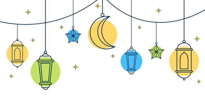 Colorful minimal lantern ramadan border card Eid Al-Fitr decoration