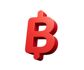 3d Red Shiny Thailand Baht Currency Icon Isolated On White Background, 3d illustration