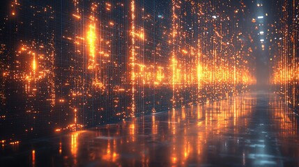 Fototapeta premium Digital Corridor: A Glowing Pathway Through Data Streams
