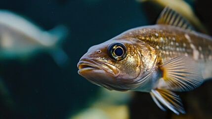 Close-up of a fish underwater, showcasing its intricate details and vibrant colors.