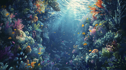 Naklejka premium vibrant underwater scene showcasing colorful coral reefs and fish
