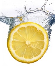 Lemon slice in water against white background