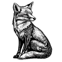 Obraz premium Detailed ink drawing of a red fox sitting.