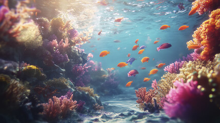 Naklejka premium underwater paradise of thriving coral reef with colorful fish