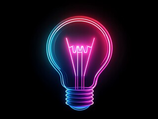 Fototapeta premium Lightbulb icon, futuristic neon glow, 3D illustration
