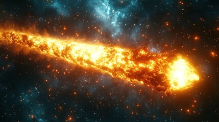Fototapeta premium Fiery meteor streaking across a cosmic nebula.