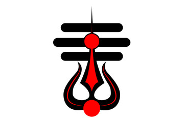 Lord Shiva's Black tilak with Red stripes and Trisula isolated on White background - vector illustration