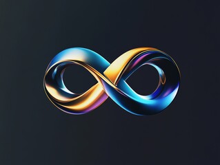 Minimalist infinity symbol, dynamic curves, fluid metallic textures, 3D logo style