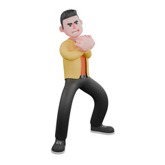Full Designer Workflow Characters 3D Model. A male set designer stands with his knees bent and his hands in front of his chest, his expression has power. Cartoon Style