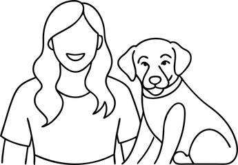 Continuous line drawing happy pet lover with dog