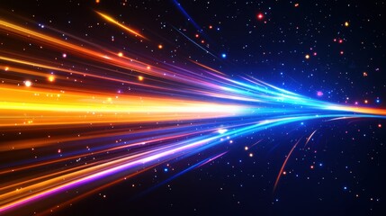 A colorful streak of light is shown in the sky