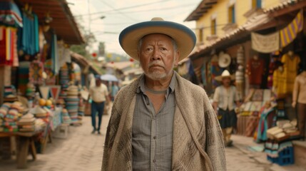 Elderly Man in a Vibrant South American Market