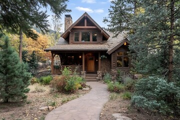 charming mountain cabin with pine trees