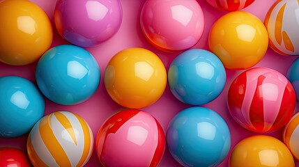 Vibrant Colorful Balls on Pink Background: A Playful Abstract Composition