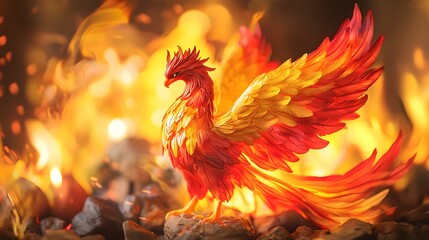 Fototapeta premium Majestic Phoenix Rising from Flames,a Symbol of Renewal and Energy