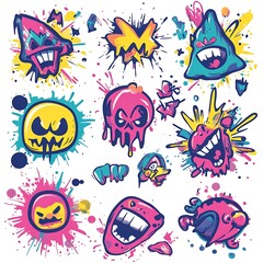 Fototapeta premium Colorful cartoon graffiti with various expressions.