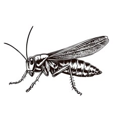 Grasshopper side view, insect illustration.