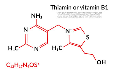Vitamin B1 or Thiamine molecular structure formula suitable for education or chemistry science content.