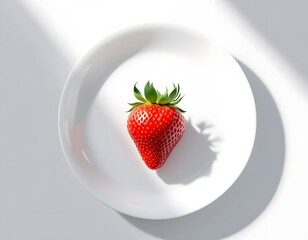 Single Strawberry on White Plate: Minimalist Summer Still Life