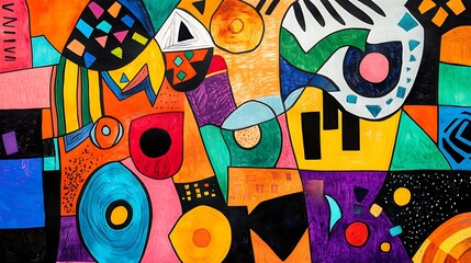 Obraz premium Cheerful whimsical doodle art with mix of geometric and organic shapes