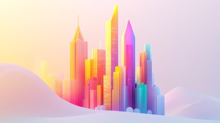 Colorful Cityscape with Soft Light and Clean Lines