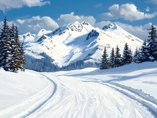 Obraz premium Carving through fresh powder in a snowy paradise, Winter sport, skiing snow