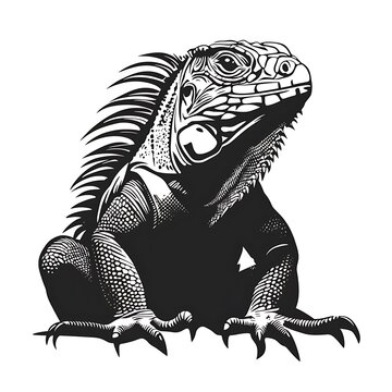 black and white iguana portrait clip art preview