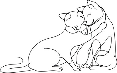 Continuous one line art of dog and cat vector illustration