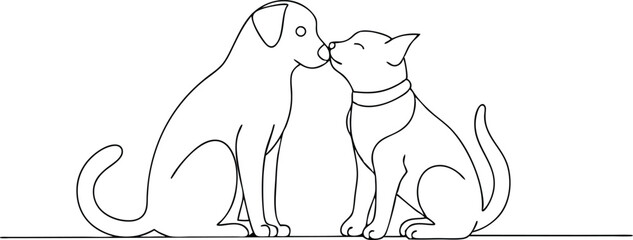 Continuous one line art of dog and cat vector illustration