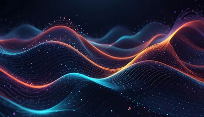 Fototapeta premium A wave of blue and orange with many dots. Background. Abstract. Futuristic. Graphics.