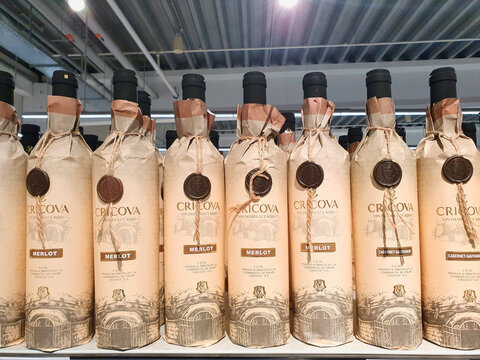 BUCHAREST, ROMANIA - DECEMBER 15, 2024. Bottles of Cricova wine ready to be sold
