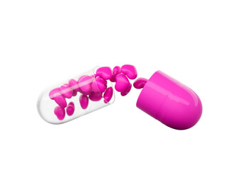 An Open Pink And Glossy Capsule With Minimal Heart Shaped Pills Spilling Out 3D Illustration
