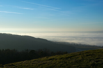 Foggy Valley during Sunset and Winter