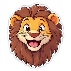 Obraz premium Humorous Cartoon Lion Head on White Background