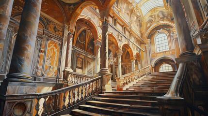 Fototapeta premium Capture the essence of Psychological Architectural Wonders in a mesmerizing oil painting Show intricate details and unexpected camera angles that leave viewers in awe