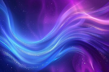 Fototapeta premium A dynamic abstract background featuring vibrant swirling waves of neon blue and electric purple, interspersed with subtle gold specks, creating the illusion of flowing energy in a cosmic setting.