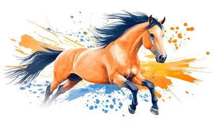 Dynamic Horse Running with Colorful Splash Background