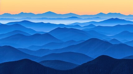 Endless Blue Horizons: A Serene Panorama of Misty Mountains at Dawn