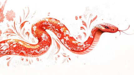 Obraz premium Red Snake Illustration Celebrating Chinese New Year: Symbol of Renewal, Prosperity, and Cultural Festivity