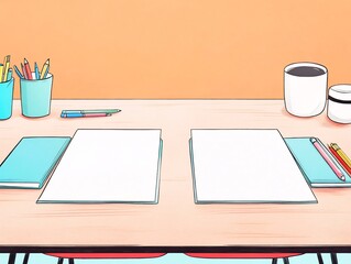 Vibrant Illustration: Two Blank Canvases Await Creative Inspiration on a Desk. AI Generated