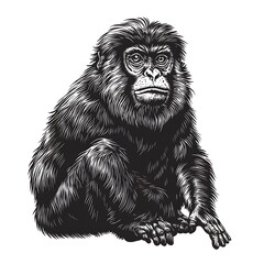 Fototapeta premium Sitting monkey with black, fur and detailed hatching.