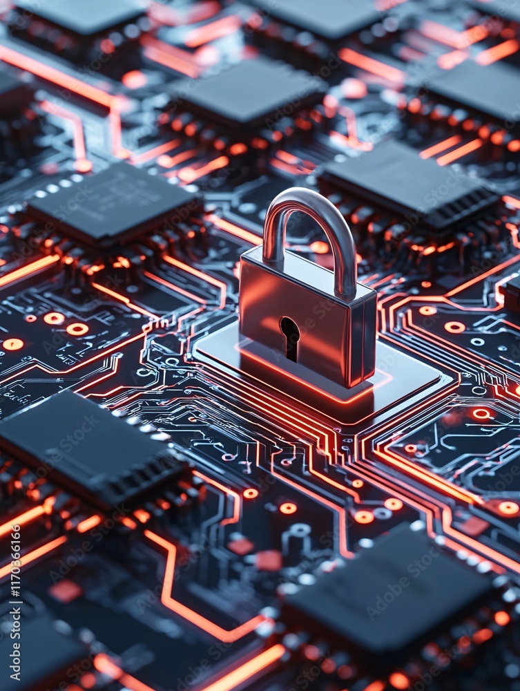 Poster a digital lock being overridden in a network interface, symbolizing a successful hack, with plenty o