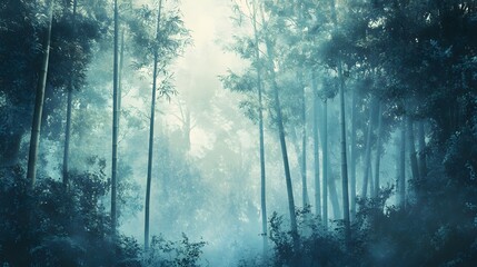 Obraz premium Serene Bamboo Forest Enveloped In Misty Dawn