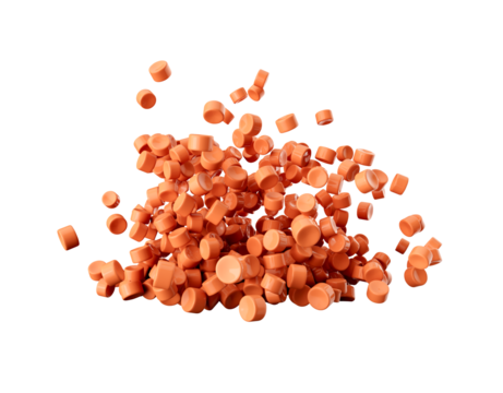 3d Orange Plastic Pellets Or PVC Polymer Beads Falling 3d Illustration