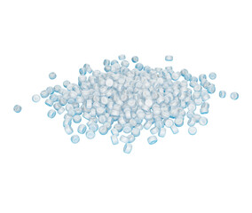 Collection Of White PVC Plastic Polymer Pellets Or Beads Isolated On Blue 3d Illustration