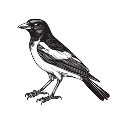 Obraz premium Magpie bird illustration, black and white sketch.