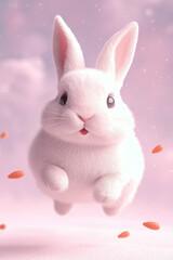 Obraz premium Adorable Fluffy White Rabbit in Flight