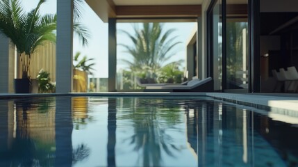 Fototapeta premium Luxury Poolside Villa Reflection: Tranquil Oasis