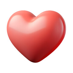 Glossy 3D Red Heart Icon on Transparent Background